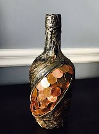 Start with a coin or coin shape metal disc, preferably not something too hard like steel or brass. Wine Bottle Decor Home Decor Glass Bottle Art Money Art Money Etsy Art And Craft Videos Bottle Art Bottle Crafts