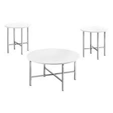 Coffee tables the best way to tie your room together is with a stylish coffee table. Set Of 3 Glossy White With Chrome Metal Base Coffee Table And End Tables 35 5 Overstock 31765600