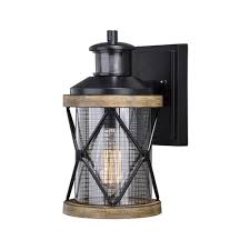 Patriot Lighting Elegant Home Dualux Bodhi Black Replica Wood Motion Sensor Outdoor Security Wall Light At Menards