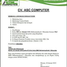 Computer engineering) adalah suatu disiplin khusus yang mengkombinasikan teknik elektro dan ilmu komputer. Cv Asc Bursa Kerja Khusus Smk Muhammadiyah 1 Moyudan Facebook