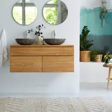 Petit meuble d'appoint indonésien avec 2 portes, fabriqué à la main: Meuble Deux Vasques Suspendu En Teck 120 Cm Salle De Bain Tikamoon Waschtisch Teak Teak Holz