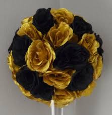 Black And Gold Flowers Bridal Wedding Featured Etsy Product Black Gold Centerpieces Flower Ball Gold Flowers