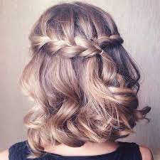 Waterfall Braided Hairstyle For Short Hair Prom Hairstyles 2017 Nail Design Nail Art Nail Salon Braids For Short Hair Short Hair Styles Short Wedding Hair