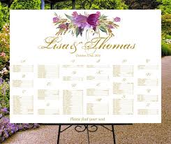 Wedding Seating Chart Printable Digital Custom Wedding Sign Seating Assignments Seating Plan Table Assignment Guests List Purple Gold