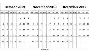 October November December 2019 Calendar 3 Month Calendar 2019 Calendar Calendar Template