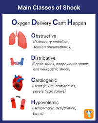 When the body's in shock, Oxygen Delivery Can't Happen. And that's what you  need to remember to recall the 4 main types of shock: 💥 Obstructive, 💉  Distributive, ❤️ Cardiogenic ,💧 Hypovolemic