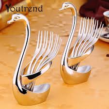 Swan Stainless Steel Fruit Food Fork Spoon Knife Base Holder Creative Gift Tableware Knife Base Holder Tableware Crockery Design Cool Kitchen Gadgets