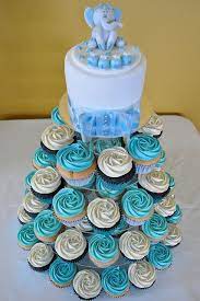 Baby Blue Cupcake Tower Baby Shower Cupcakes For Boy Elephant Baby Shower Cake Baby Shower Cupcake Tower