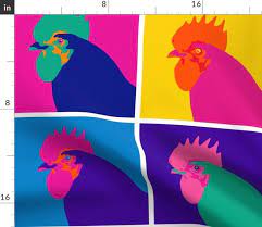Colorful Fabrics Digitally Printed By Spoonflower Chicken Pop Art Warhol Style In 2021 Chicken Pop Pop Art Art