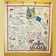 ヴィンテージ alaska アラスカ マップ キャンバス地 タペストリー 生地 テーブルクロス ファブリック アメリカ土産 アラスカ タペストリー キャンバス地