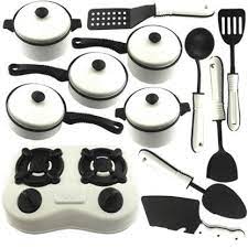 Kids 12 Pc Kitchen Cooking Play Set White And Black Cooking Toys Pretend Play Kitchen Toy Kitchen