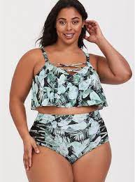 Green Palm Wireless Strappy Flounce Bikini Top Flounce Bikini Top Bikini Tops Flounce Bikini