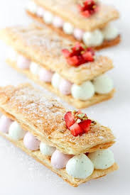 Gold And White Wedding Wedding Reception Dessert Buffet Pistachio And Strawberry Mousse Mille Feuilles Fancy Desserts Dessert Buffet Desserts