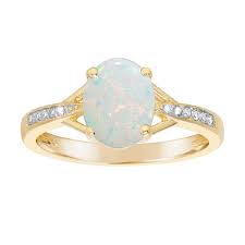 Opal is the birthstone for those born in the month of october. 18k Gold Over Sterling Silver Oval Lab Created Opal Ring With Diamond Accent