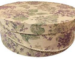 Extra Large Hat Box In Lilac And Tan Floral Ready To Ship Round Box Cottage Decor Fabric Covered Box Box W Fabric Covered Boxes Decorative Boxes Hat Boxes