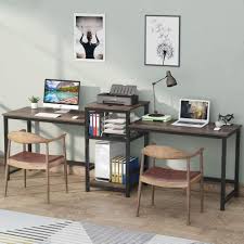 The number two spot on our list goes to the dewel dual home office desk. Black Extra Long Two Person Desk Workstation With Storage Shelves Large Office Desk Study Writing Table For Home Office Tribesigns 96 9 Double Computer Desk With Printer Shelf Office Products Evertribehq Office Furniture