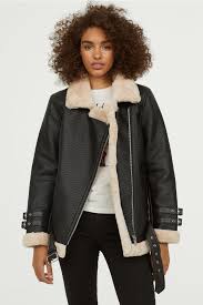 Warm Lined Jacket Black Ladies H M Us Aviator Leather Jacket Jacket Outfit Women Womens Leather Jacket Outfit