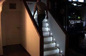 Running Lights Like At The Movie Theater For Lighting The Basement Stairs Basement Stair Lighting Stair Lighting Basement Lighting