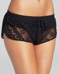 Robin Piccone Mia Crochet Lace Shorts With Attached Swim Bottom Women Bloomingdale S Crochet Lace Shorts Crochet Tankini Top Crochet Tankini