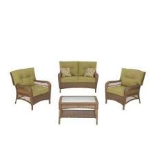 Martha Stewart Living Charlottetown Brown 4 Piece All Weather Wicker Patio Seating Set With Green Cushion Patio Furnishings Patio Furniture Sets Patio Cushions