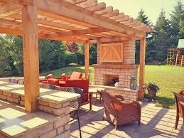 Pergola With Outdoor Fireplace And Tv Google Search Backyard Pergola Outdoor Pergola Fire Pit Pergola