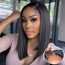 Amazon.com : YMYHAIR Straight Black Bob Wig Human Hair Pre Plucked 5x8 Wear  and Go Glueless Wigs Bob Pre Cut Frontal HD Lace Closure Wigs Human Hair ...