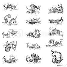 Mythological Vintage Sea Monster Fragment Design Of Old Pirate Or Fantasy Geographical Map Buy This Stock V Sea Monsters Sea Monster Art Pirate Illustration