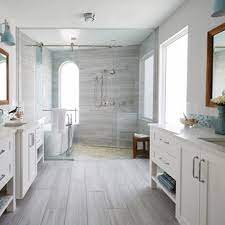 Lays right on top of your existing floor. 75 Beautiful Wood Look Tile Floor Master Bathroom Pictures Ideas April 2021 Houzz