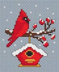 Free Cross Stitch Pattern Cardinal Bird Cardinal And Bird House Cross Stitch Christmas Ornaments Cross Stitch Christmas Cards Xmas Cross Stitch