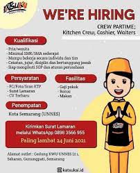 Selain coffee shop, keberadaan barista juga dibutuhkan di co. Lowongan Crew Part Time Katsukai Semarang 2021