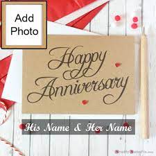 Create anniversary cards online there're plenty of ways to celebrate an anniversary, but a custom anniversary card is a sweet and romantic way to tell your partner how much they mean to you. Write Name On Anniversary Greeting Card Image With Name And Photo Frame Create