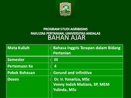 We did not find results for: Program Studi Agribisnis Fakultas Pertanian Universitas Andalas Bahan Ajar Mata Kuliah Bahasa Inggris Terapan Dalam Bidang Pertanian Semester Iii Pertemuan Ppt Download