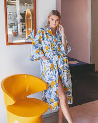 Zesty Lemon Print Cotton Robe L Xl Wyfo Pop Up Shop
