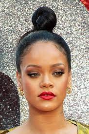 Rihanna Straight Dark Brown Bun Hairstyle Steal Her Style Rihanna Hairstyles Hair Styles Bun Hairstyles