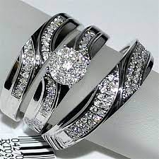 1 10ct Diamond Engagement Ring Bride Groom Trio Set White Gold Fn 925 Silver Wedding Rings Unique Wedding Rings Diamond Wedding Rings