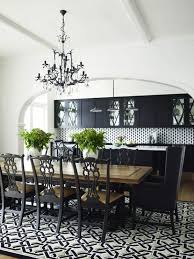 Black And White Dining Room Greg Natale Chic Black And White Open Plan Dining Room With Black Crystal Chandelier Over Bla Dining Table Black Black And White Dining Room Dining Room Combo