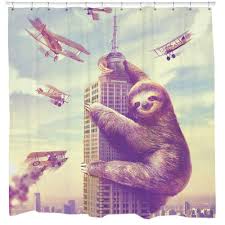 Slothzilla Shower Curtain With Images Funny Shower Curtains Cool Shower Curtains Funny Bathroom Decor