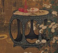 宋蘇漢臣秋庭戲嬰 黑漆圓凳 ancient paintings art painting
