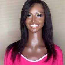 New 16inch Straight Natural Black Lace Closure Wig