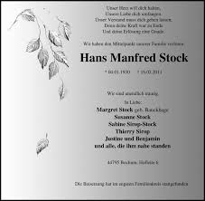 Traueranzeigen von Hans Manfred Stock