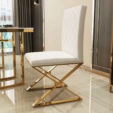 Modern Upholstered White Black Pu Leather Dining Chair Set Of 2 Stainless Steel Leg Gold In 2020 Steel Dining Chair Upholstered Side Chair Leather Dining Chairs
