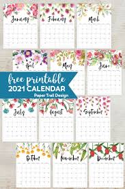 Free Printable 2021 Floral Calendar Paper Trail Design In 2020 Calendar Printables Printable Calendar Free Printable Calendar