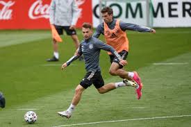 The germans are going for: Bayern Munich S Joshua Kimmich Gives Atalanta S Robin Gosens An Earful During Drill With Germany Bavarian Football Works