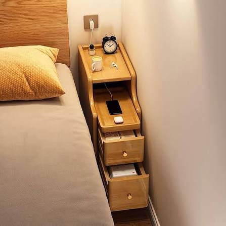Amazon.com - SAZDFY Narrow Nightstand for Bedroom, Solid Wood Bedside Table with 2 Drawers & Open Sliding Shelf, End Side Table Mid Century Modern Night Stand for Small Spaces (30x40x50cm(12x16x20in), Yellow)