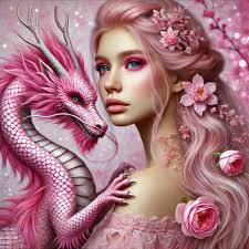 Digital painting of woman with dragon protector