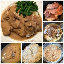 Return to oven when it's close to serving time and bake until the cheese is bubbly and lightly. Easy Slow Cooker Smothered Pork Chops With Mushroom And Onion Gravy Sweet Little Bluebird