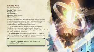 New Spell Limited Wish Spells Collection Dndhomebrew
