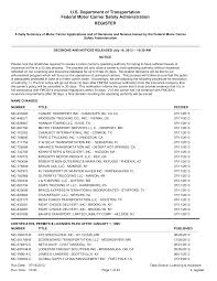 U.S. Department of Transportation Federal Motor Carrier Safety  Administration REGISTER