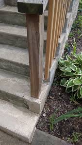 You will be motivated to make some wooden steps after reading this. Replace Permatreated 4x4 Hand Rail Post On Step Where Concrete Holding It Has Cracked Home Improvement Stack Exchange