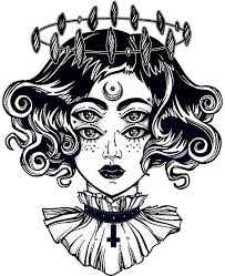 Witch With Four Eyes And Halo Of Crystals Photographic Print By Magnetic Pajama In 2021 Satanic Art Witch Drawing Witch Tattoo